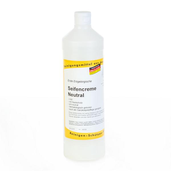 Erste Erzgebirgische Cremeseife neutral |  1 Liter Rundflasche  | dermatologisch getestet, parfümfrei, pH- neutral, für Seifenspender