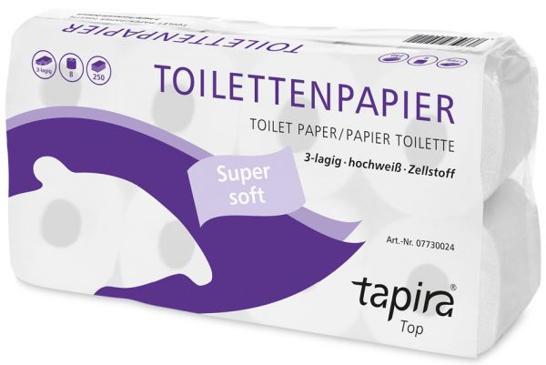 Tapira Toilettenpapier, 3-lagig, hochweiß, Zellstoff