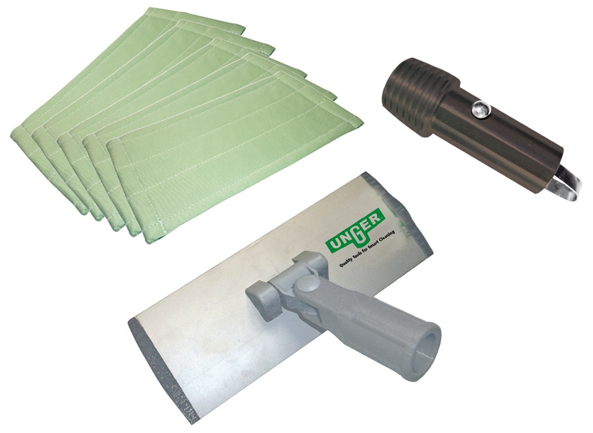 Unger® Innenreinigung Starter Set (Pad-Set 20 cm) PFK20 | 1 x Padhalter, 5 x Mikrofaser Reinigungs-Pad, 1 x Gewindeadapter für Alustangen Unger® Innenreinigung Starter Set (Pad-Set 20 cm) PFK20 | 1 x Padhalter, 5 x Mikrofaser Reinigungs-Pad, 1 x Gewindeadapter für Alustangen