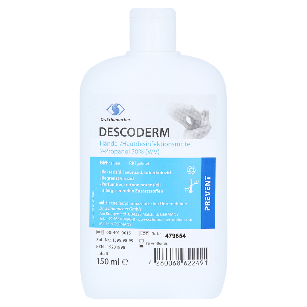 DESCODERM | 150 ml Pocketflasche | alkoholisches Hände- und Hautdesinfektionsmittel