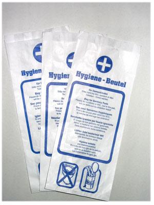 Hygiene-Beutel / Hygienebindenbeutel 1000 Stück, Spezialpapier, 4-sprachiger Hinweistext