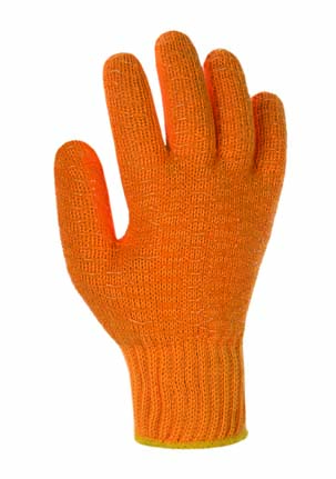 Grobstrickhandschuhe Baumwolle/Polyester "Criss-Cross", orange | Größe 8  | mit beidseitig aufgebrachtem PVC-Waffelmuster, Strickbund