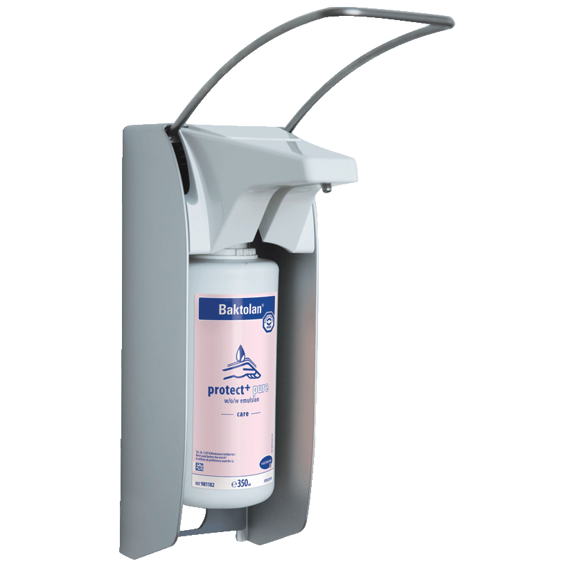 BODE Eurospender 1 plus für  350/500-ml-Flaschen, kurzer Armhebel (160 mm tief) | Metall | zur Applikation von Hände-Desinfektion, Wasch- und Pflegelotion