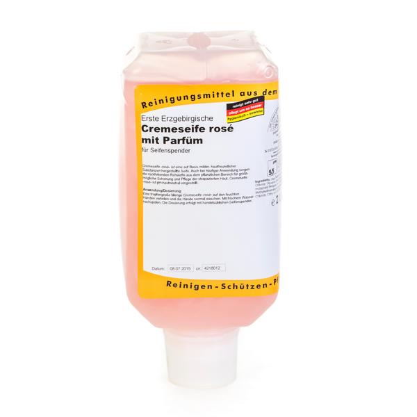 Erste Erzgebirgische Cremeseife rosé, mit Parfüm |  2 Liter  | Softflasche/Faltflasche/Patrone, für häufige Anwendung bei leichten Verschmutzungen